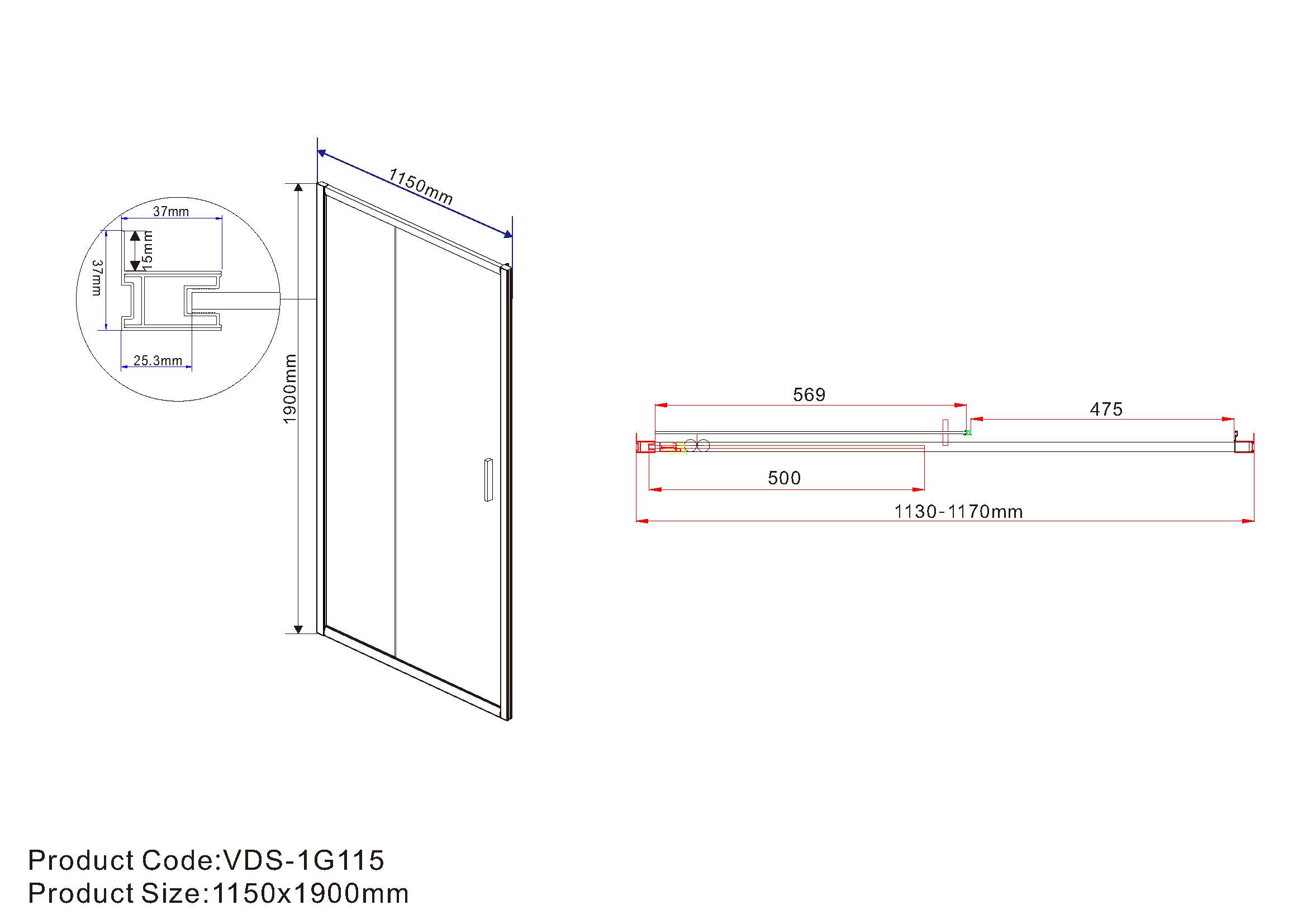 Душевая дверь Garda VDS-1G115CL, 1150, хром, стекло прозрачное