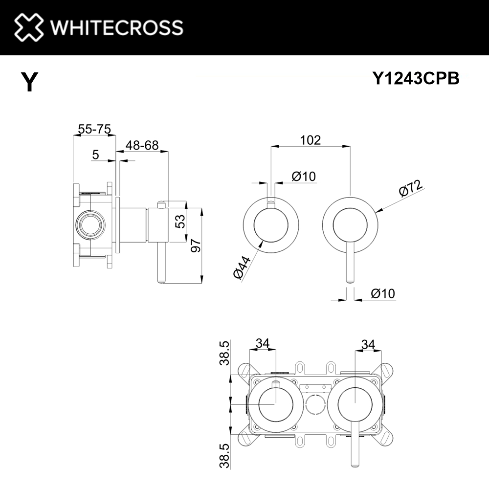 Смеситель скрытого монтажа на 3 потребителя WHITECROSS Y1243CPB (брашированная медь)