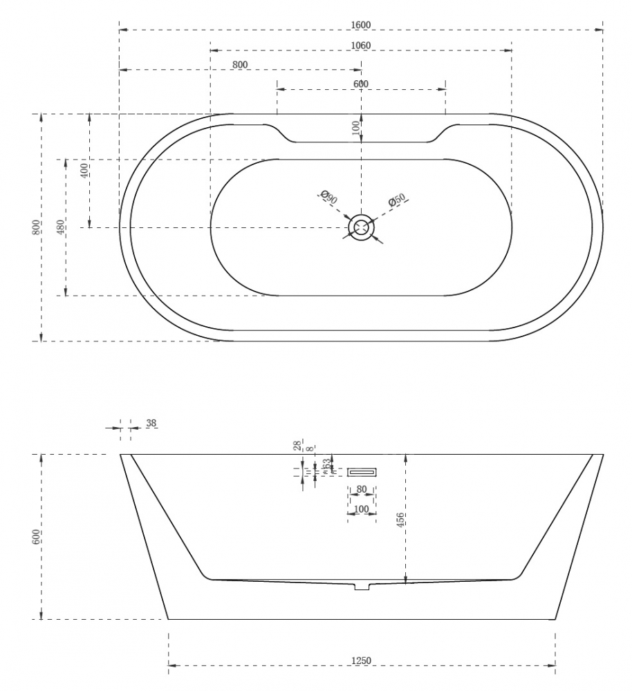 Акриловая ванна 160x80 ABBER AB9299-1.6