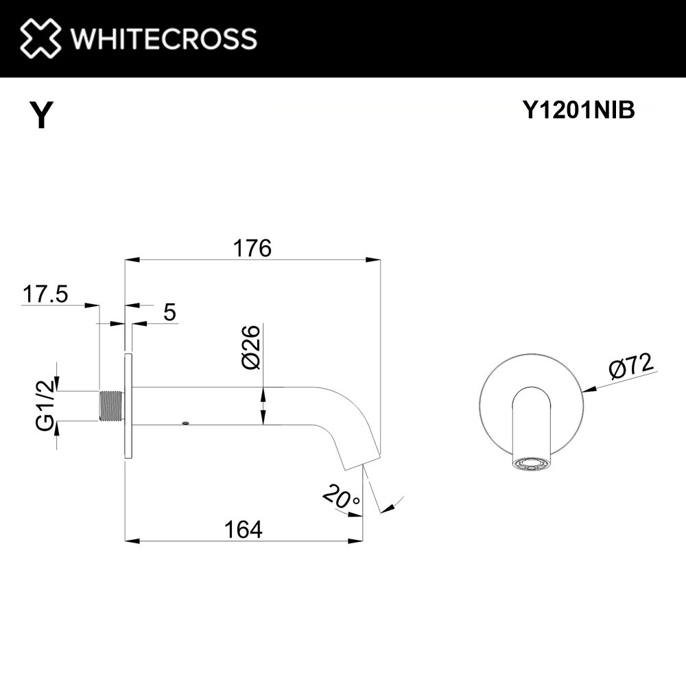 Излив настенный 164 мм WHITECROSS Y1201NIB (брашированный никель)