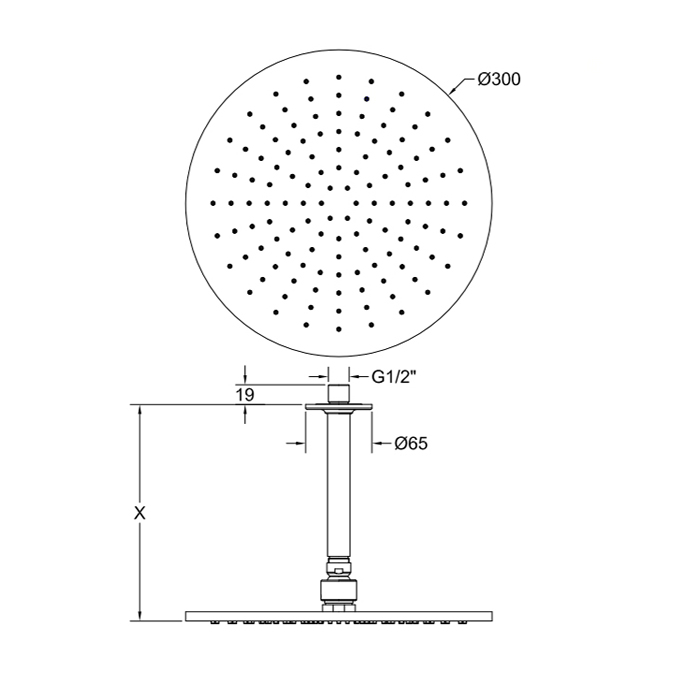 Gessi Inciso Потолочная душевая головка шарнирная на 1/2, Ø 300мм, цвет: finox 58252#149
