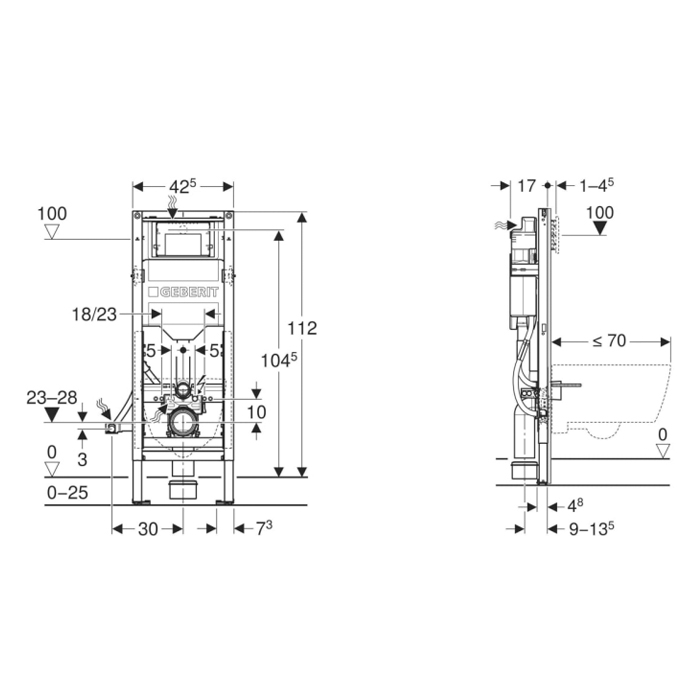 111.350.00.6 Geberit Duofix Инсталляция для подвесного унитаза, узкая 42,5 см