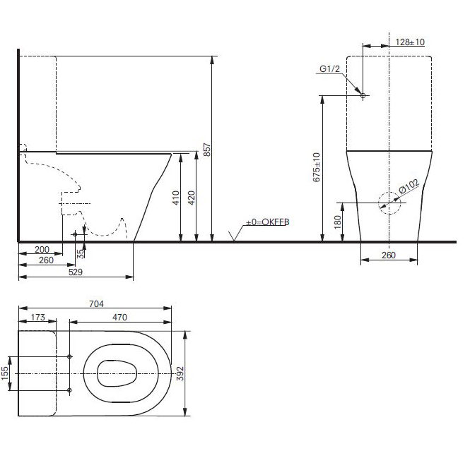 TOTO MH Унитаз моноблок 704 мм, безободковый CW161Y#XW