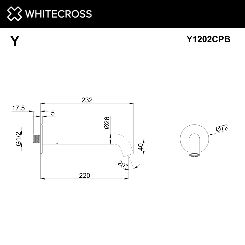 Излив настенный 220 мм WHITECROSS Y1202CPB (брашированная медь)