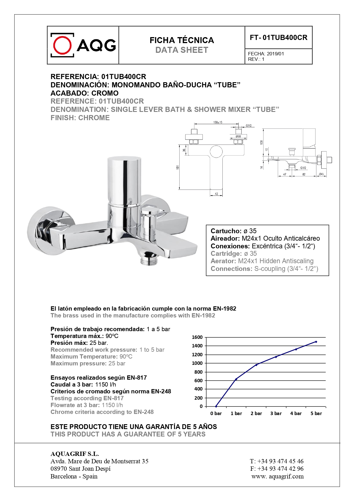 AQG Tube, однорычажный смеситель для ванны c набором для душа SETI, цвет хром 01TUB410CR
