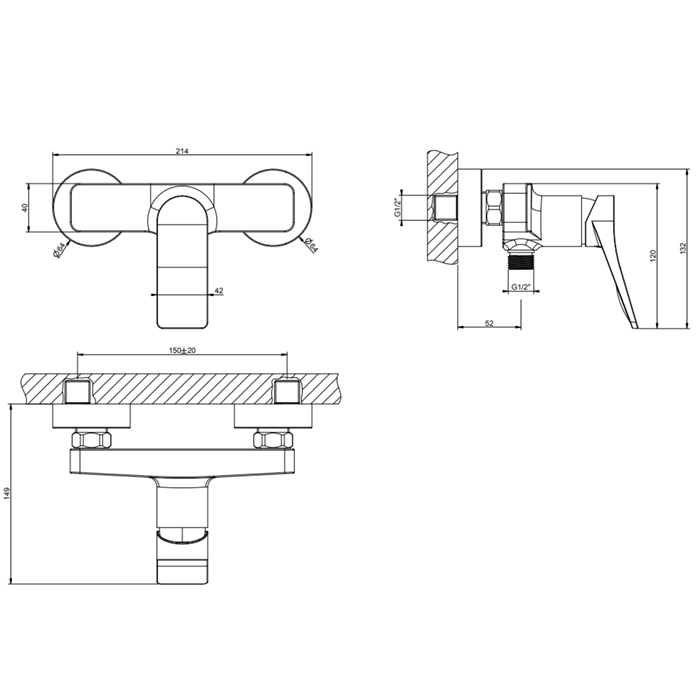 Gessi Rilievo Смеситель для душа, настенный на 2 отв., цвет: хром 59031#031