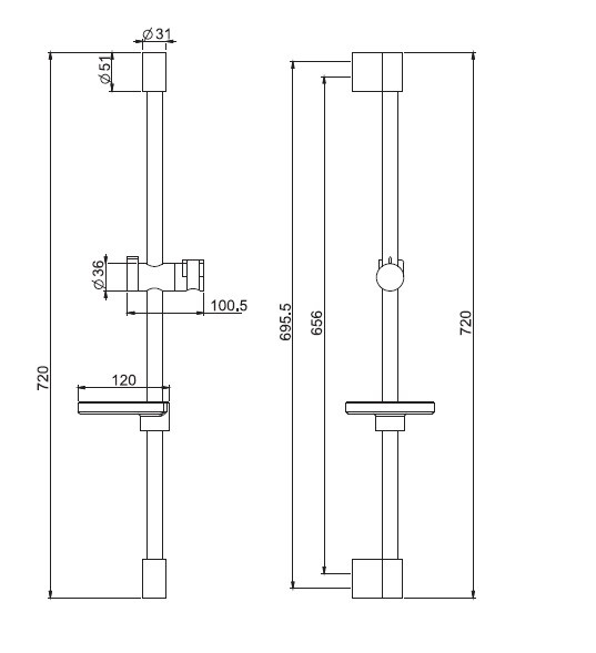 F2679/1CR Штанга для душа, Fima Carlo Frattini, Sliding rail, 720, цвет-хром