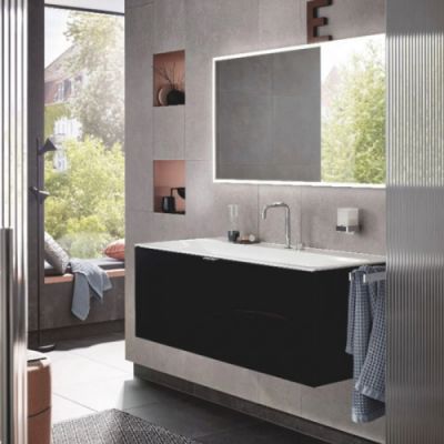 Emco Vanity units Тумба с раковиной, 120.8х52.1хh44см., с 1 отв., подвесная, 1 ящик со стекл фасадом, ручка хром, корпус лак, цвет: черный 9583 275 21