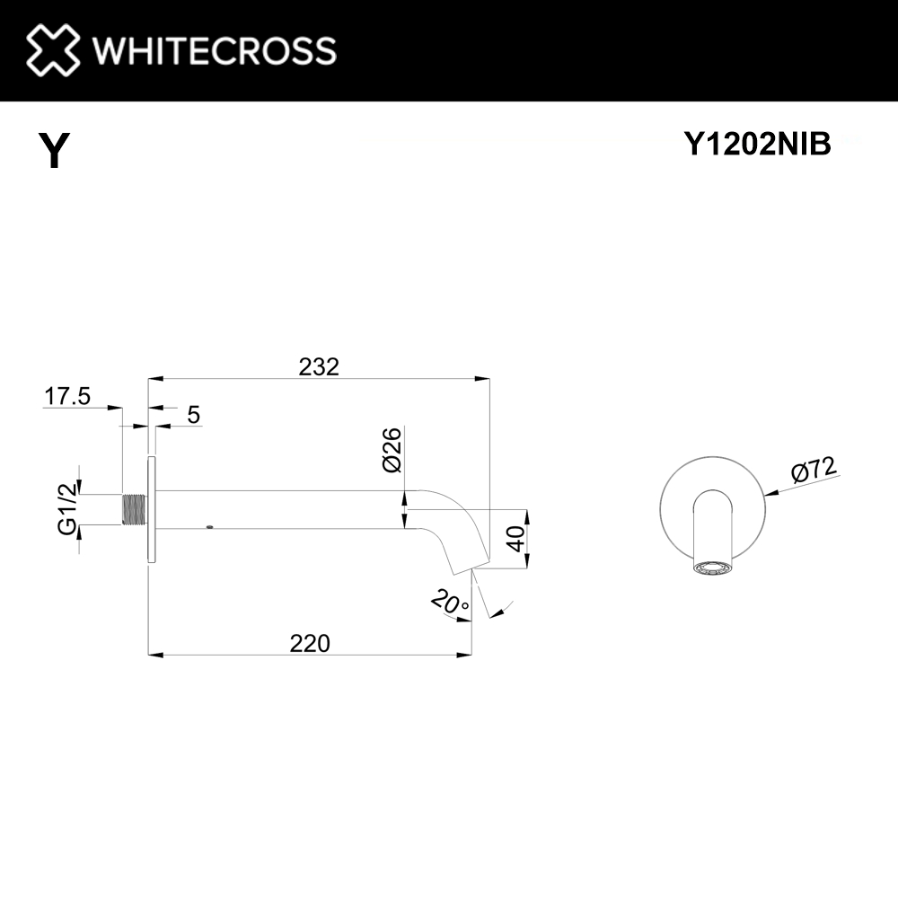 Излив настенный 220 мм WHITECROSS Y1202NIB (брашированный никель)