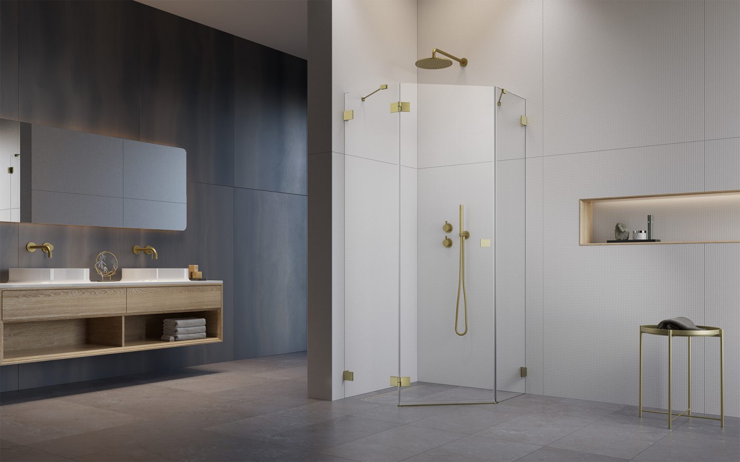 Прямоугольный душевой уголок 80X80 ESSENZA PRO BRUSHED GOLD PTJ золото брашированное