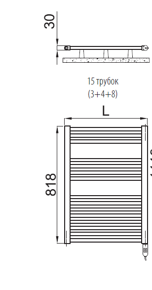 Irsap Ares Полотенцесушитель эл-й 58x81.8x3см (15 трубок-2 промежутка), мощность: 400 ватт, с регулятором, провод: 120см, цвет: черный матовый (K1) EIS058KK1IR01NNN