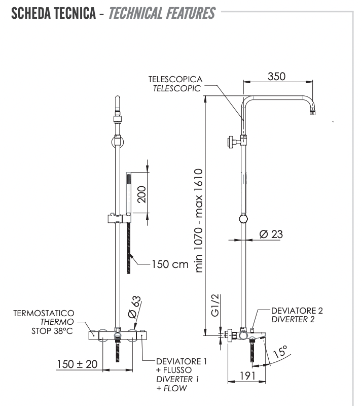 Душевая система  с изливом с термостатом REMER Elegance EQ34A7MCSSOFBG, золото брашированное (BG), шт