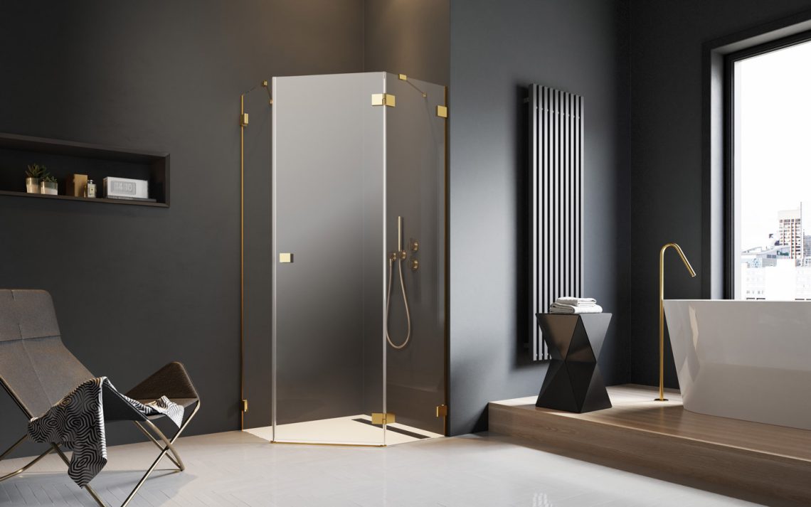 Пятиугольный душевой уголок 90X90 Essenza Pro Gold PTJ