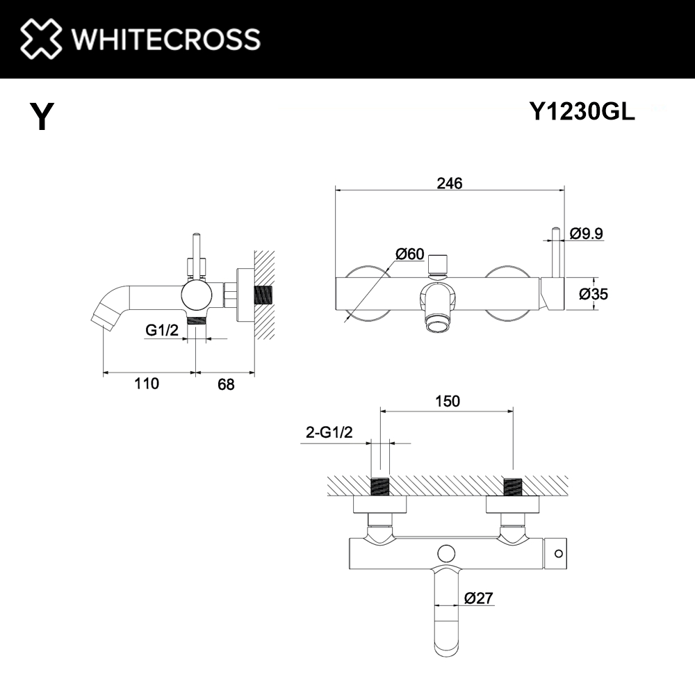 Смеситель для ванны WHITECROSS Y1230GL (золото)