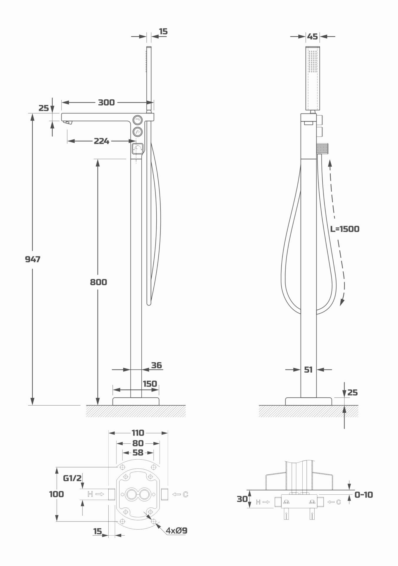 Maxonor ABSOLUTE PL30109-26 Смеситель для ванны напольный, шампань