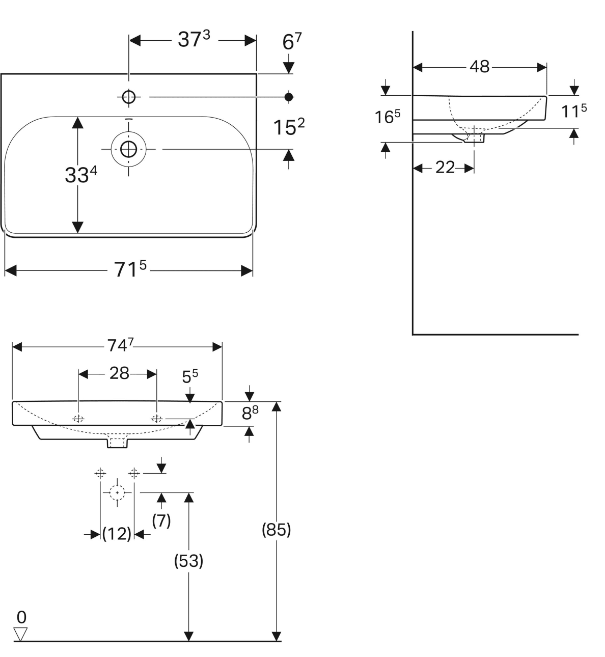 Раковина 75х48 Geberit Smyle Square 500.249.01.1