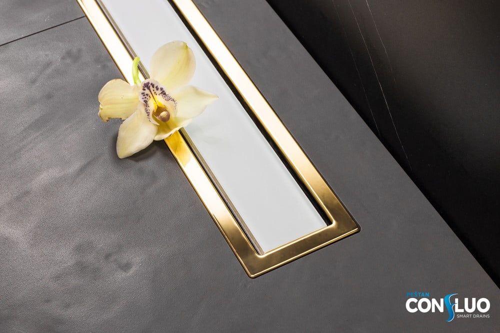 Линейный трап 850 мм. PESTAN Confluo Premium Line Gold With White Glass 13100093