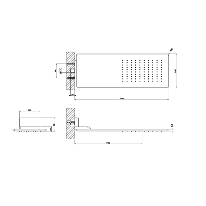 Gessi Rettangolo Shower Верхний душ 550х200 мм., с креплением на стену, цвет: Black XL 33095#299