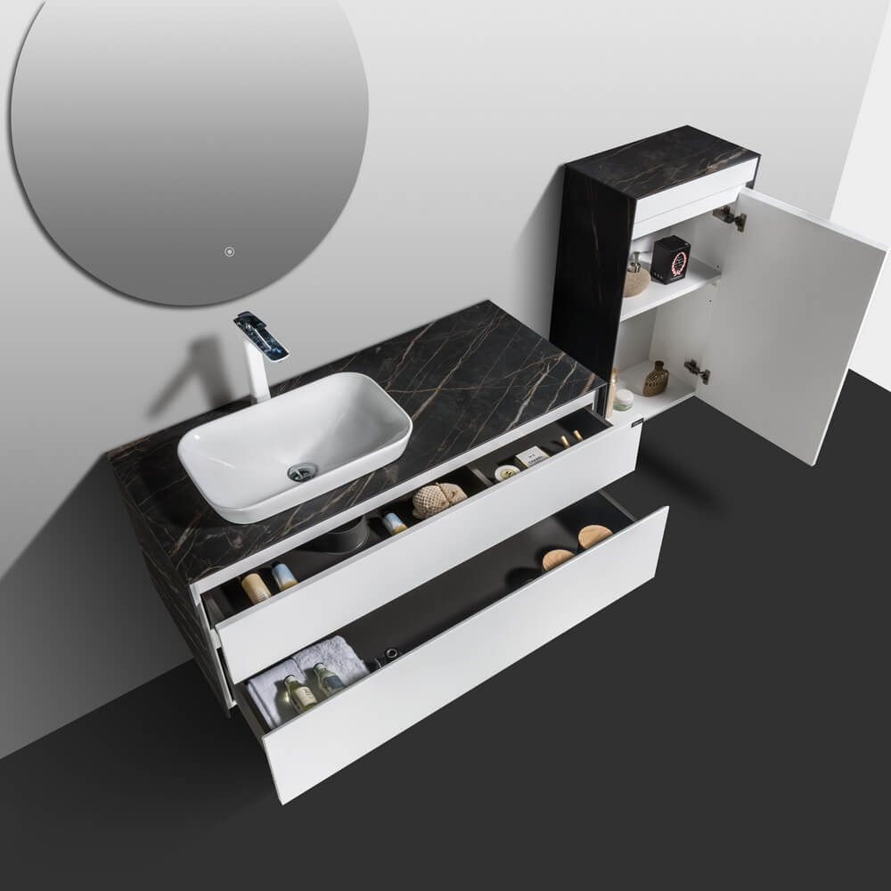 907U1200 Мебель B&W U907.1200 основной шкаф, Blum металлический ящик, керамогранит / раковина (1200x525x506)