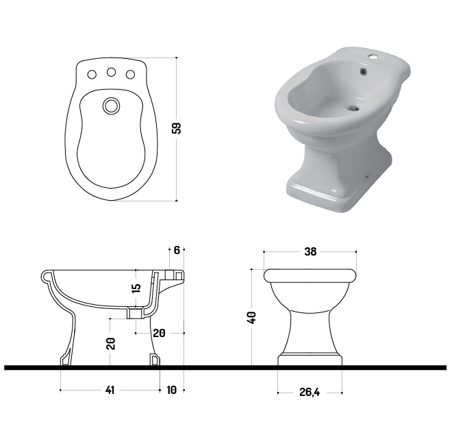 Биде классическое Disegno Ceramica Paolina PA00600101BR белый/бронза