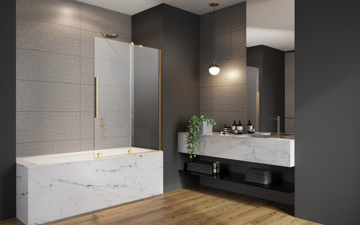 Шторка на ванну 110 см Radaway Furo Gold PND II раздвижная профиль золото правая