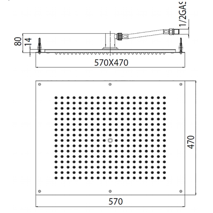 BOSSINI DREAM-RECTANGULAR  Верхний душ 570 x 470 мм, цвет: черный матовый H38391.073