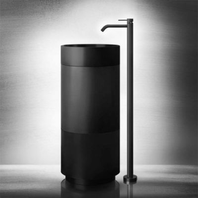 Gessi 316 Раковина 40x90 см, без отв., напольная, отдельностоящая, с сифоном, слив в пол, цвет: Black metal brushed PVD 54603#850