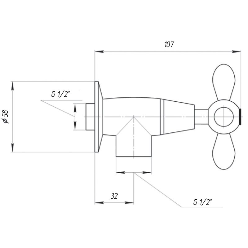 PRINCETON plus Кран запорный угловой М1/2"хМ1/2" ML.PRP-8058.CR