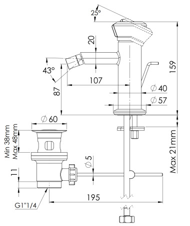 Смеситель для биде REMER Element ET20BG, золото брашированное, шт