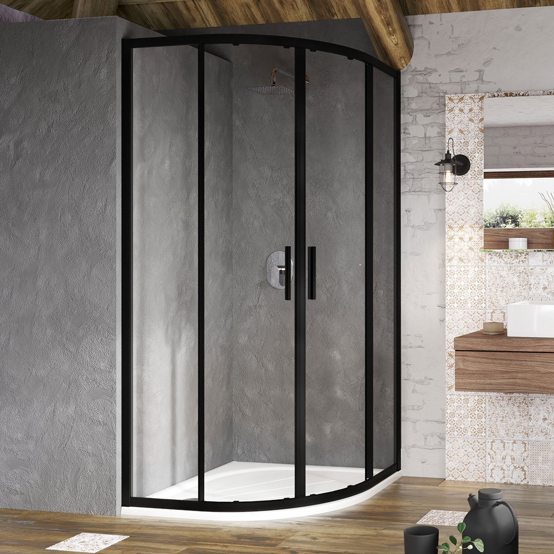 X3BM40300Z1 Душевой уголок полукруглый RAVAK Blix Slim BLSCP4-80 в черном профиле, прозрачное стекло