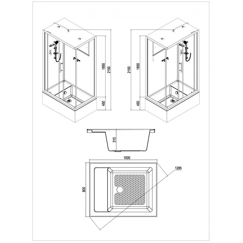 ESBANO Душевая кабина с высоким поддоном 100x80 cм