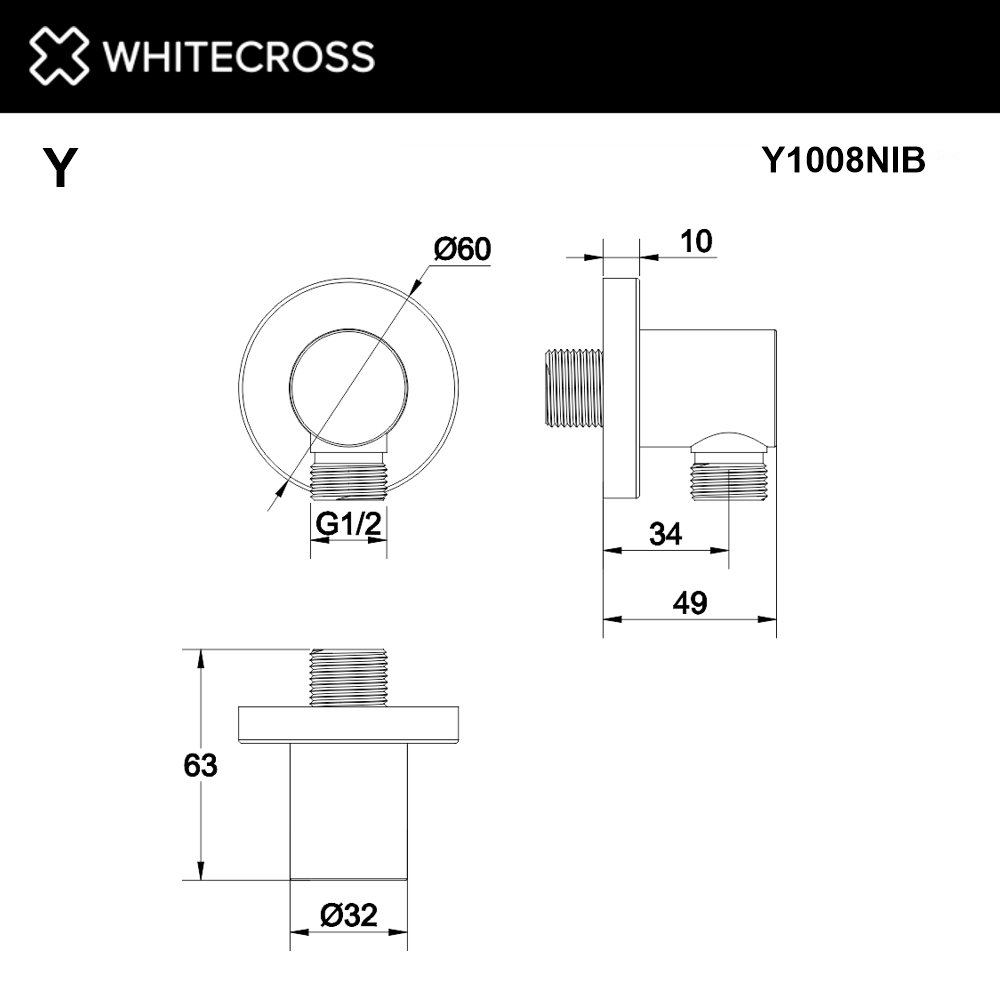 Угловой соединительный элемент WHITECROSS Y1008NIB (брашированный никель)