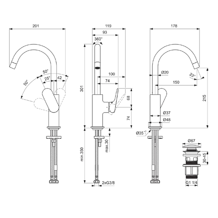 BE016AA Ideal Standard Ceralife O Смеситель для раковины, с поворотным изливом, цвет: хром