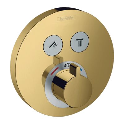 15743990 Hansgrohe Showerselect S Смеситель для душа, встраиваемый, термостатический, с 2 запорными кнопками, внешняя часть, цвет: полированное золото