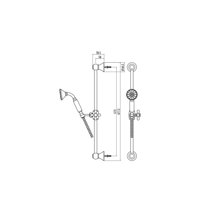 Gattoni PD Душевая стойка 60см с лейкой CLASSIC и шлангом, цвет: золото 24к 1039/PDD0