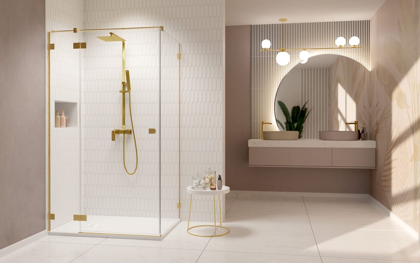 Прямоугольный душевой уголок 90X90 ESSENZA PRO BRUSHED GOLD KDJ золото брашированное