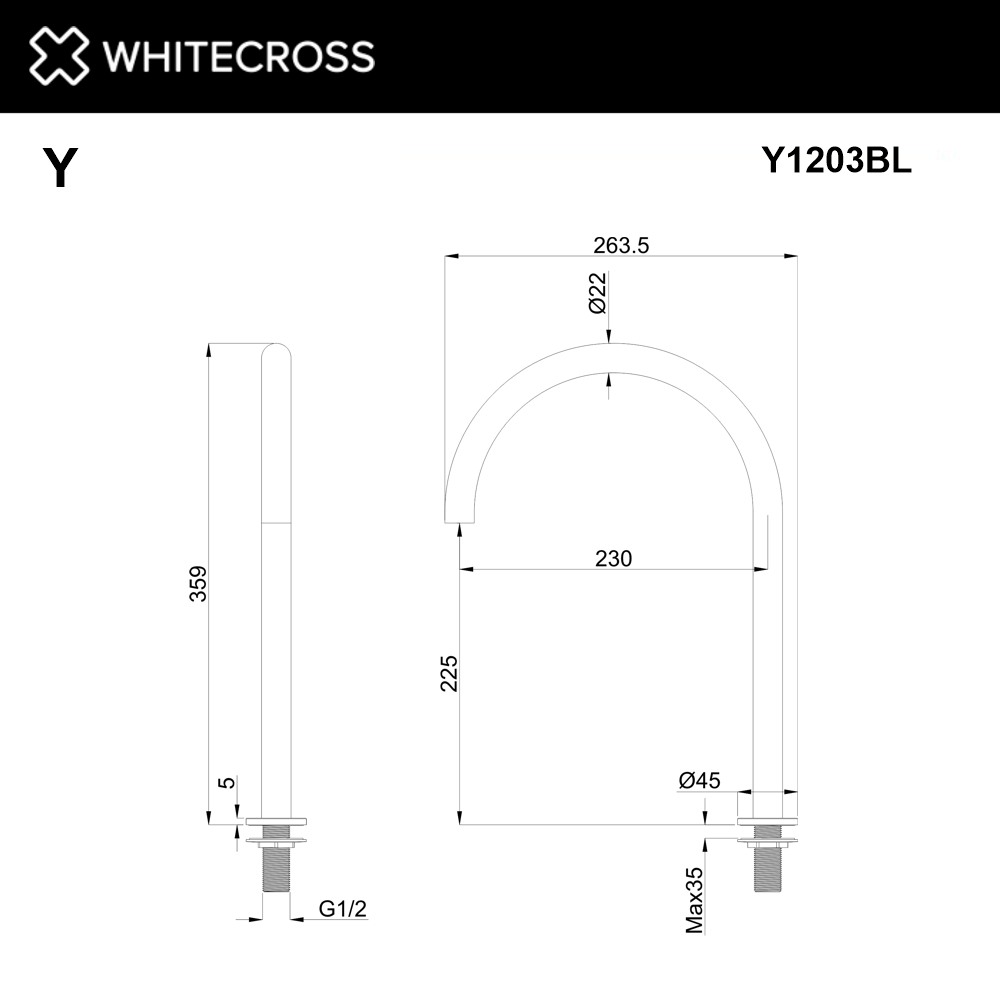 Излив отдельностоящий WHITECROSS Y1203BL (черный мат)