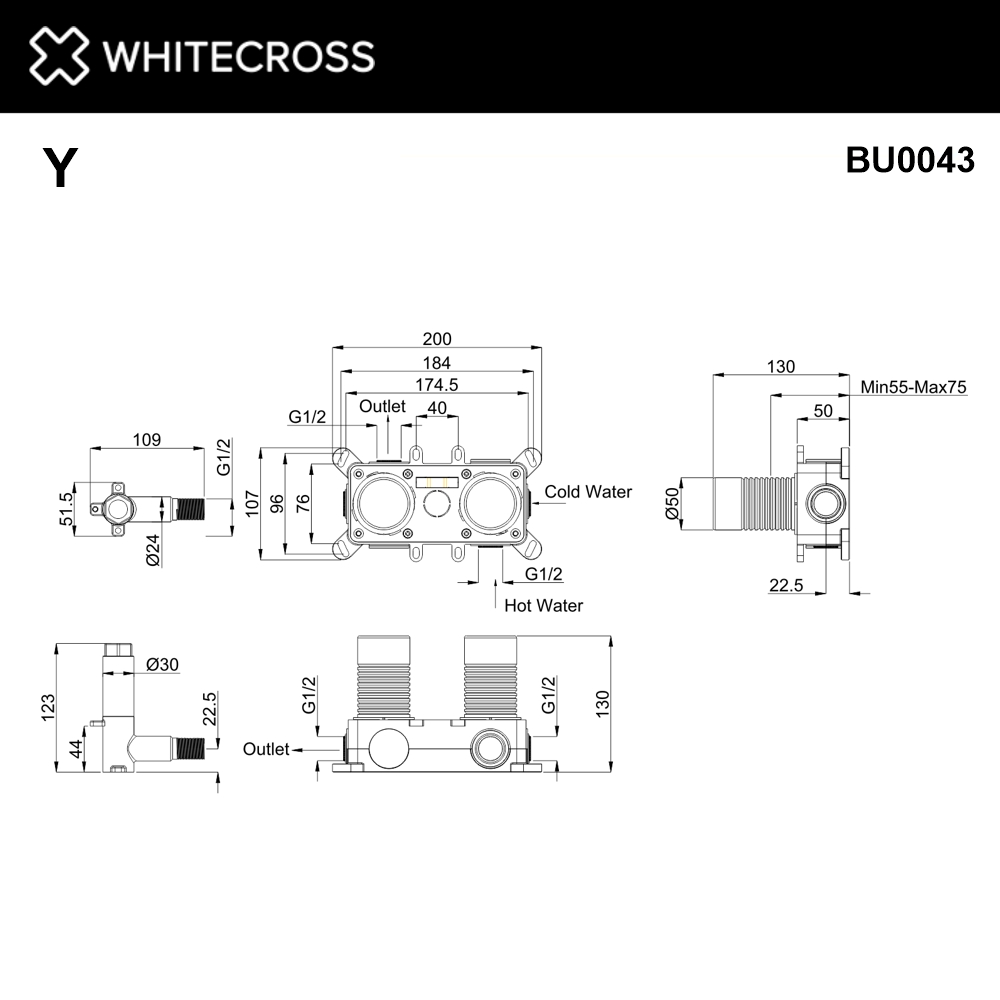 Встраиваемая часть смесителя на 3 потребителя WHITECROSS Y1243/X1443