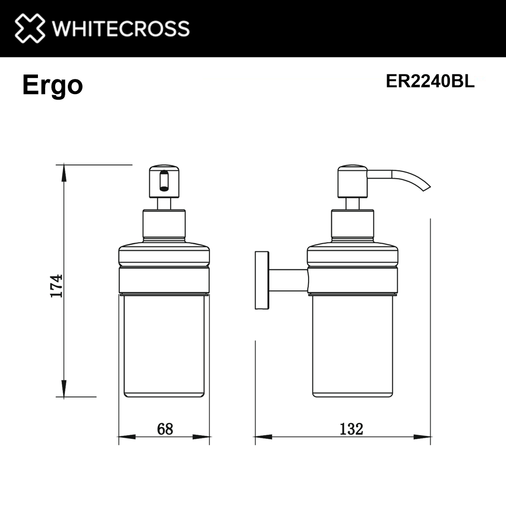 Дозатор для жидкого мыла подвесной WHITECROSS Ergo ER2240BL (черный мат)