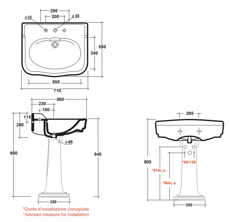 Olympia Impero раковина ретро 71x58 см imp4371101