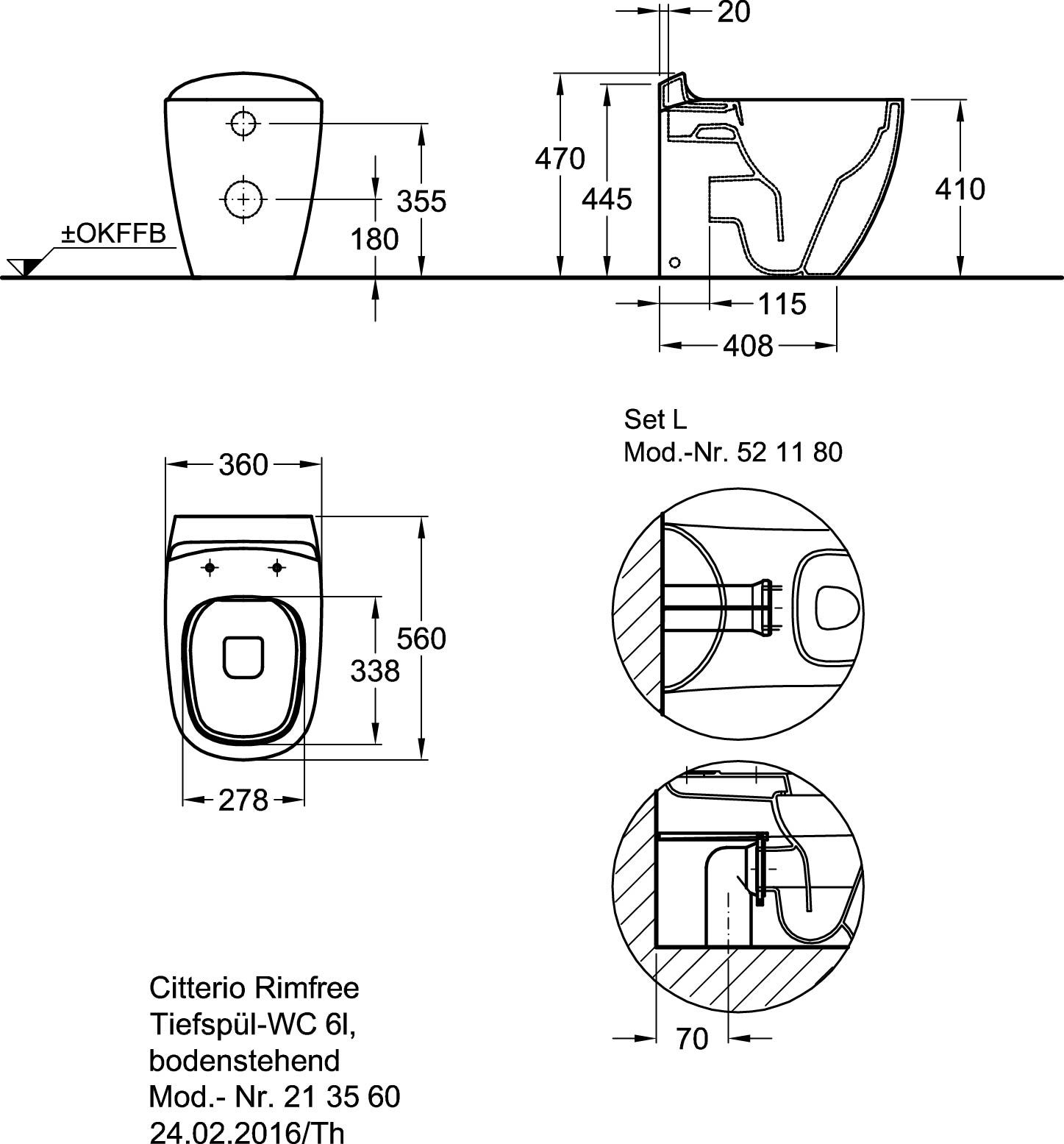 Унитаз напольный приставной KERAMAG Citterio Rimfree 500.512.01.1