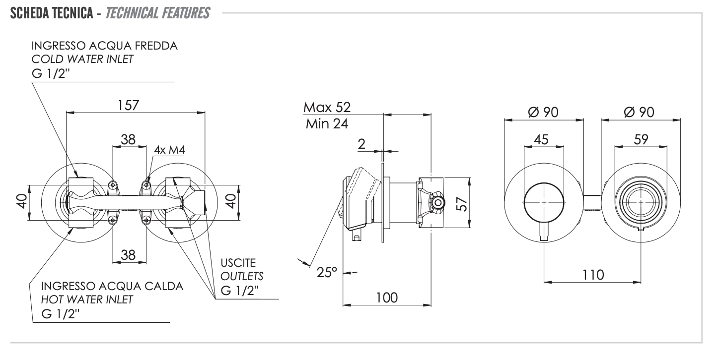 Смеситель для душа REMER Element ET93ZPBG, золото брашированное, шт