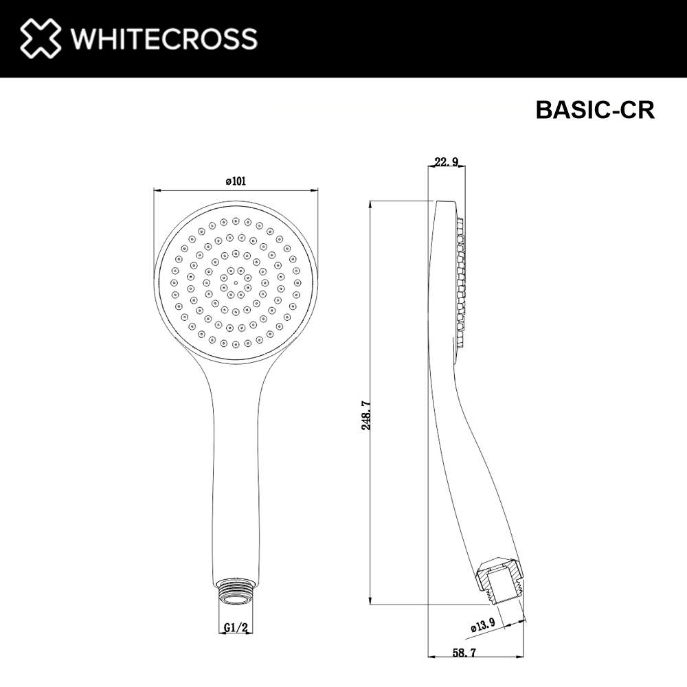 Душевая лейка 1 режим WHITECROSS BASIC-CR (хром)