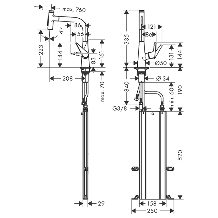 Hansgrohe Talis Смесиетель для раковины, на 1 отв., с выдвижным изливом, цвет: сталь 73868800