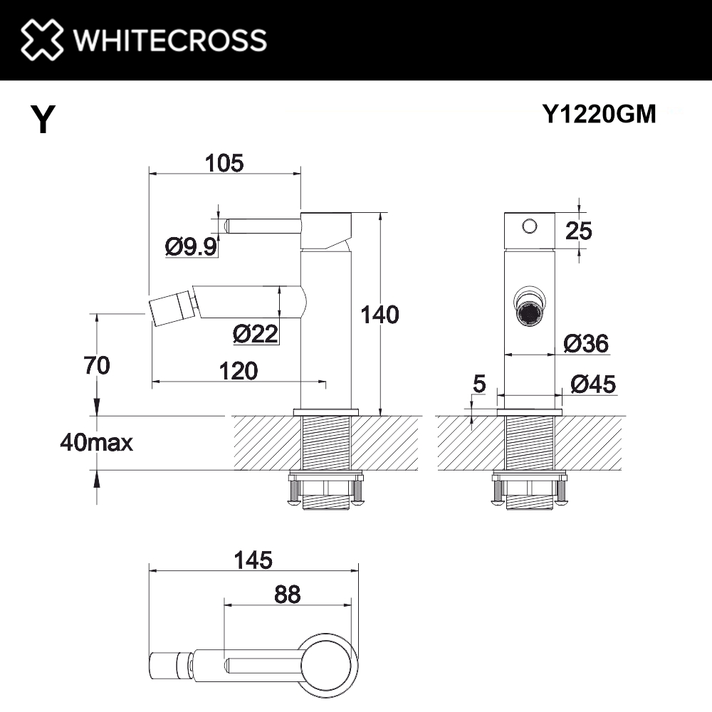Смеситель для биде WHITECROSS Y1220GM (оружейная сталь)