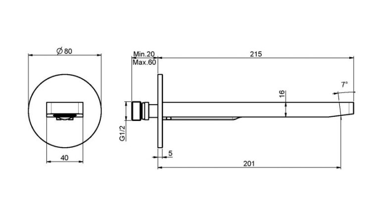 Carlo Frattini Fit Излив для настенного монтажа 201мм, F2418SN никель брашированный