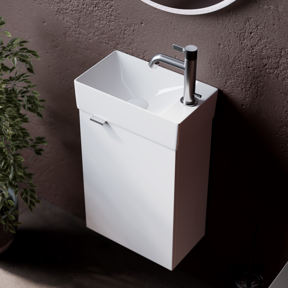 Тумба подвесная SANCOS Mini 355х205х500, с распашной дверцей, внутри 1 полка, белый глянец , арт.MN35WR