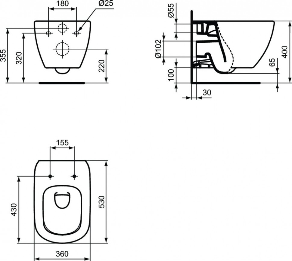 Подвесной унитаз, глубокий смыв Ideal Standard TESI AquaBlade® T0079V3