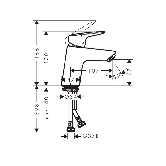 71071670 Hansgrohe Logis Смеситель для раковины 70, однорычажный, без сливного набора, цвет: матовый черный