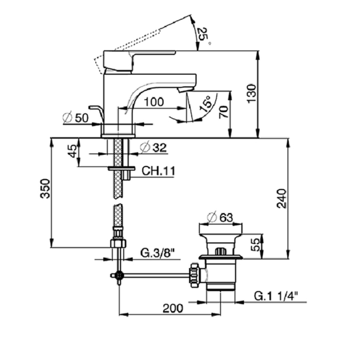 Cisal Tender Смеситель для раковины, на 1 отв., с донным клапаном, цвет: хром C200051021